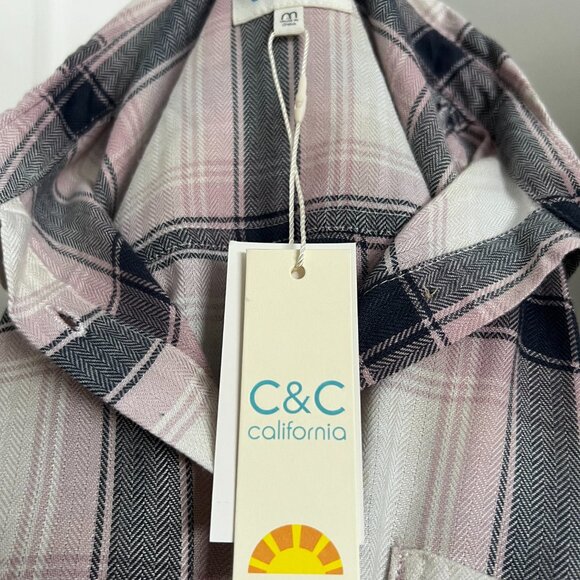 C&C California Pink & Navy Plaid Print Shirt - Picture 6 of 8